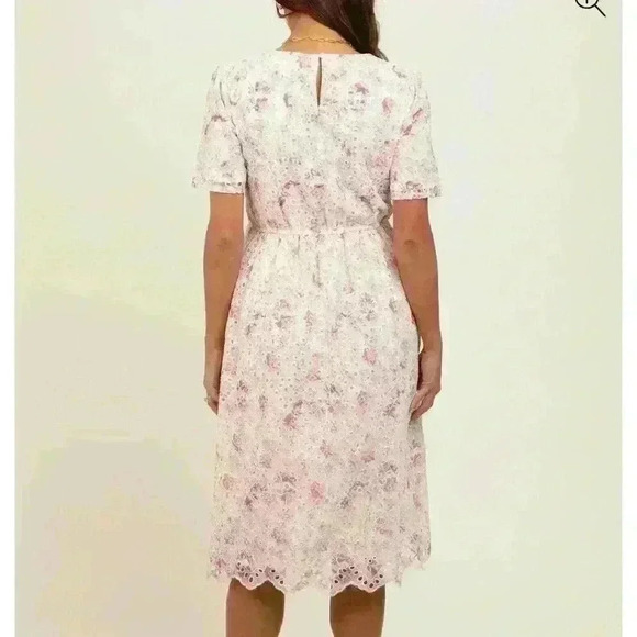 Pinkblush Ivory Floral Embroidered Eyelet Maternity Midi Dress - Picture 4 of 5